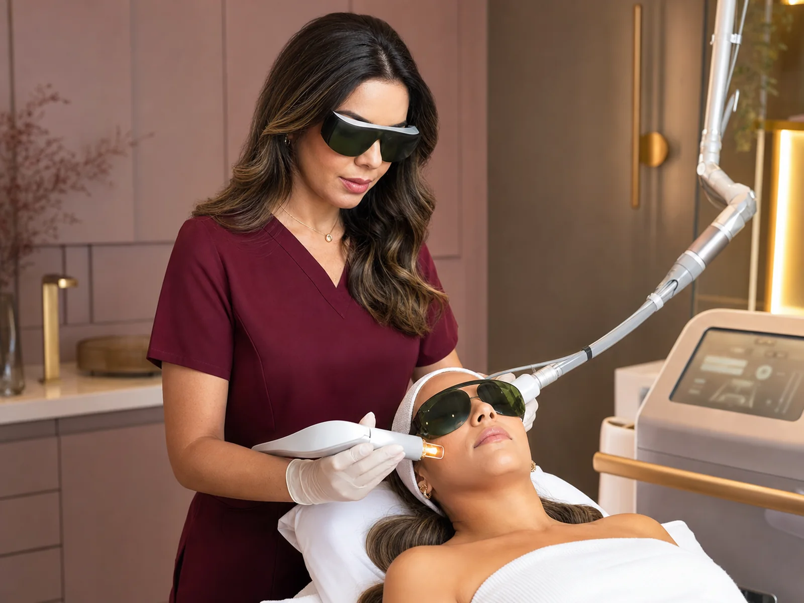 Imagem ilustrativa de um tratamento facial a laser com proteção ocular